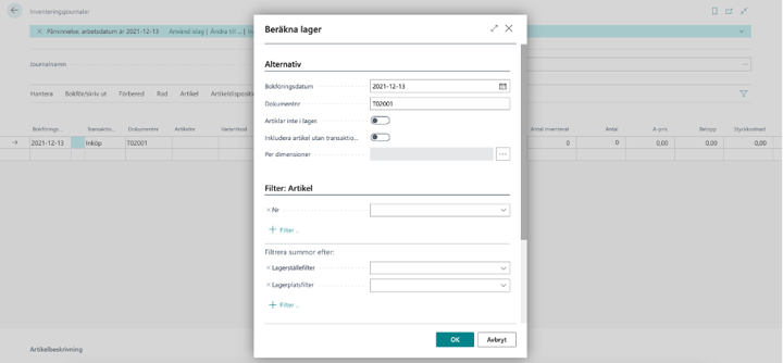 Antalet vid tillfället som du skapar journalen ligger sparat i inventeringsjournalen.