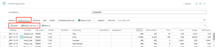 Bokför inventeringsjournal