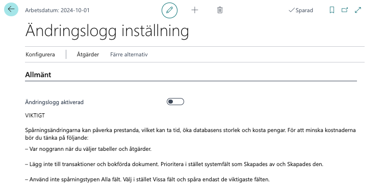 Ändringsloggen i Business Central