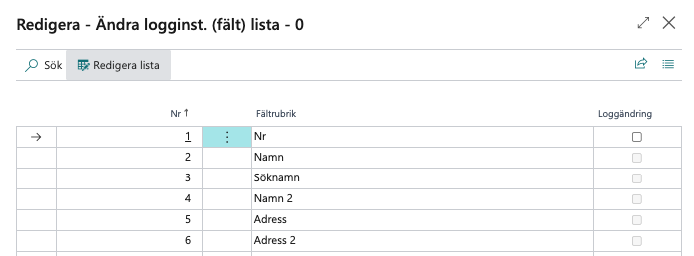 Ändringsloggen i Business Central