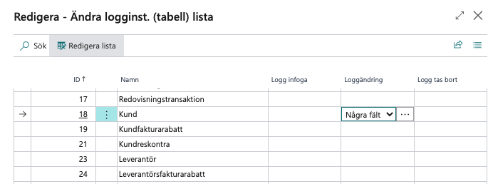 Ändringsloggen i Business Central