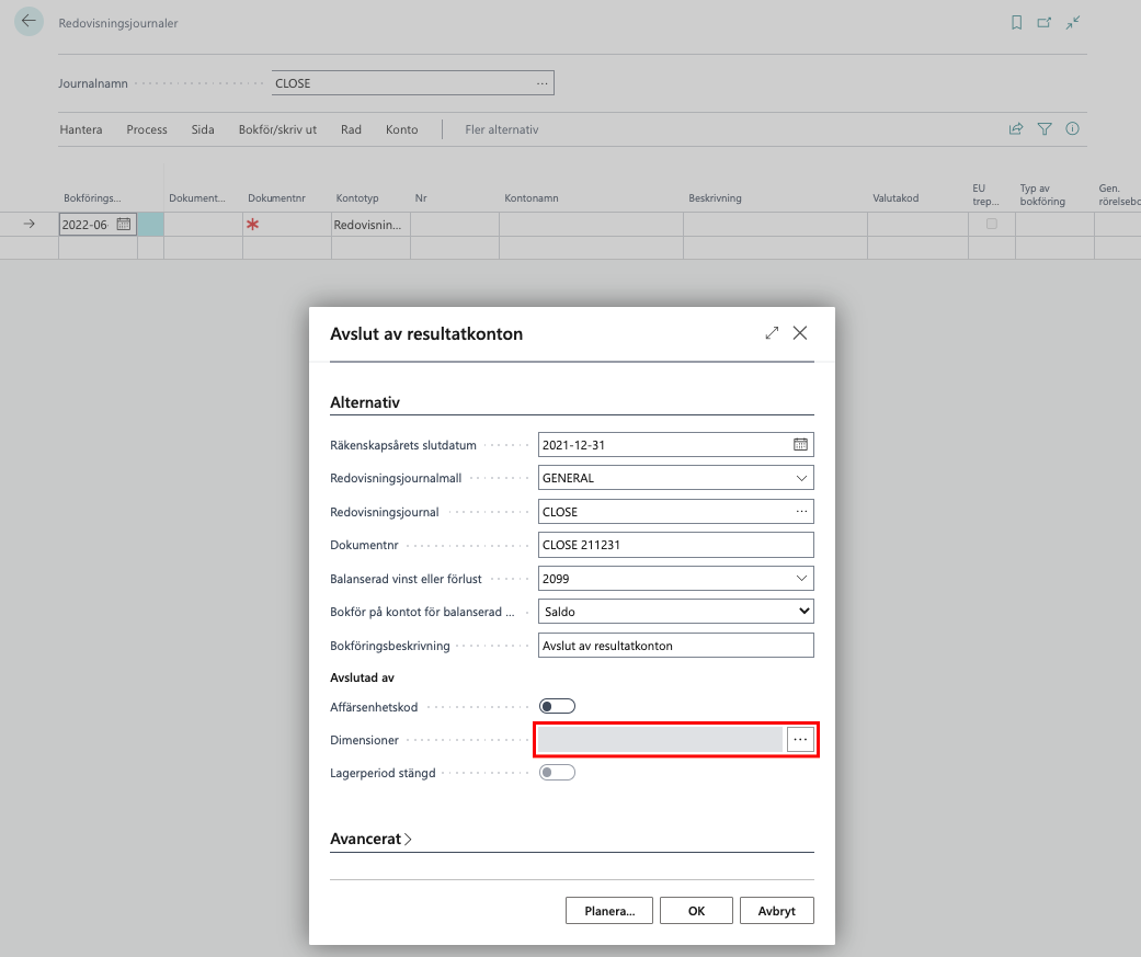 Årsavslut i Business Central.