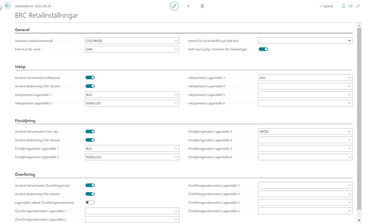 BRC Retail inställningar