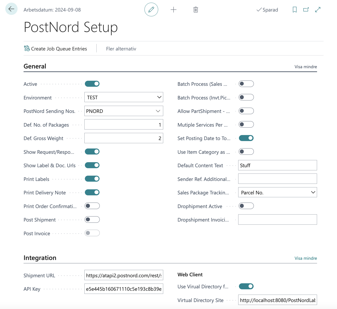 Busniess Central Postnord -Setup