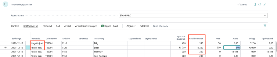 Rapportera in inventerat antal